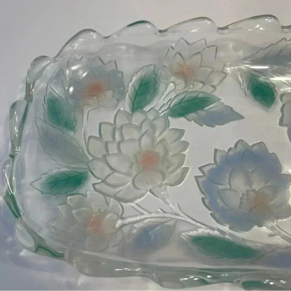 Crystal Clear Studios Blue N Pink Flowers Frosted Reverse Painted Large Dish - Picture 3 of 8